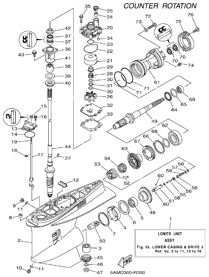 Yamaha F200CET, F225BET, FL200CET, FL225BET LOWER CASING & DRIVE 3 parts diagram